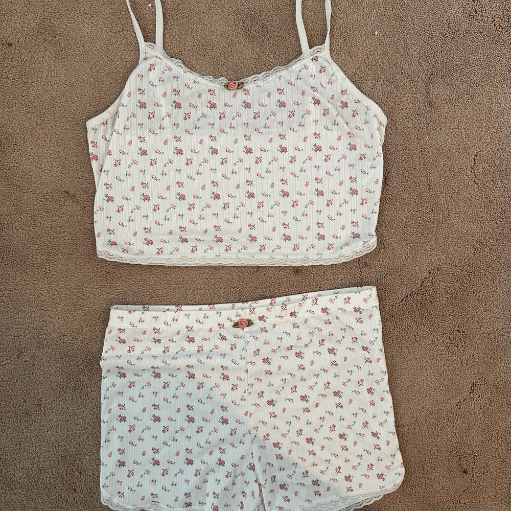 Floral Lace Trim Sleepwear Set